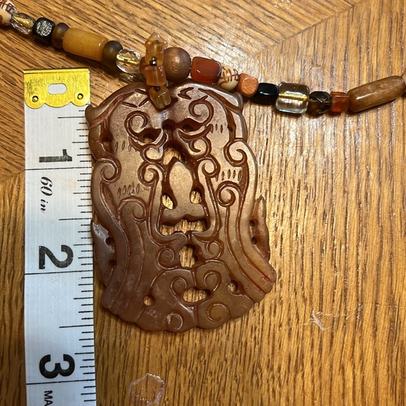 Carved Brown Jade Pendant Necklace - Picture 6 of 6